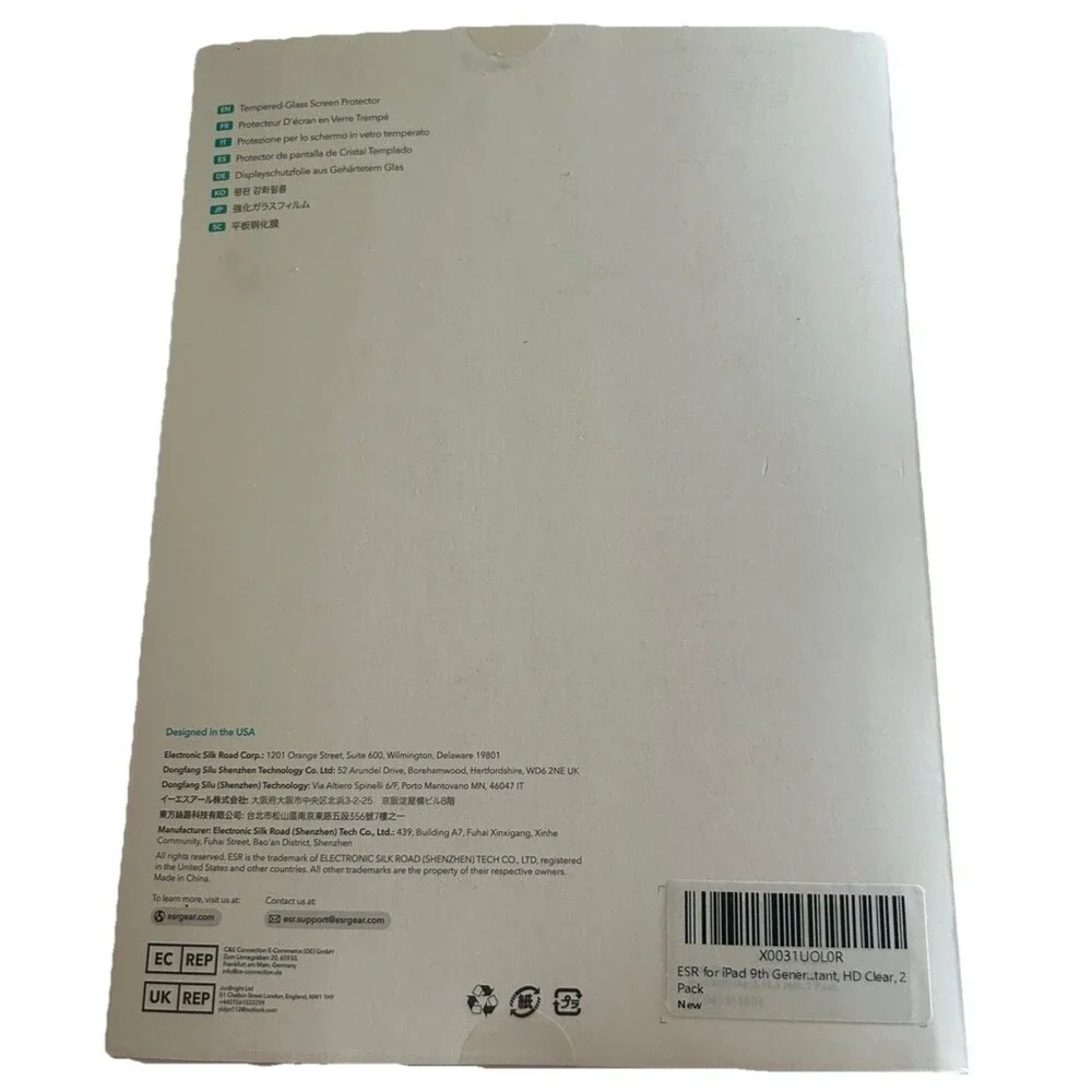 2 Pack ESR TEMPERED GLASS SCREEN PROTECTOR , Compatible With iPad 9